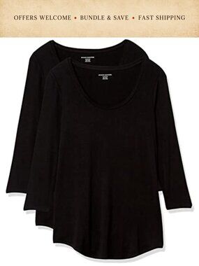 Women's 3/4 Sleeve Scoopneck Tunic T-Shirt 2-Pack Rayon Stretch Jersey